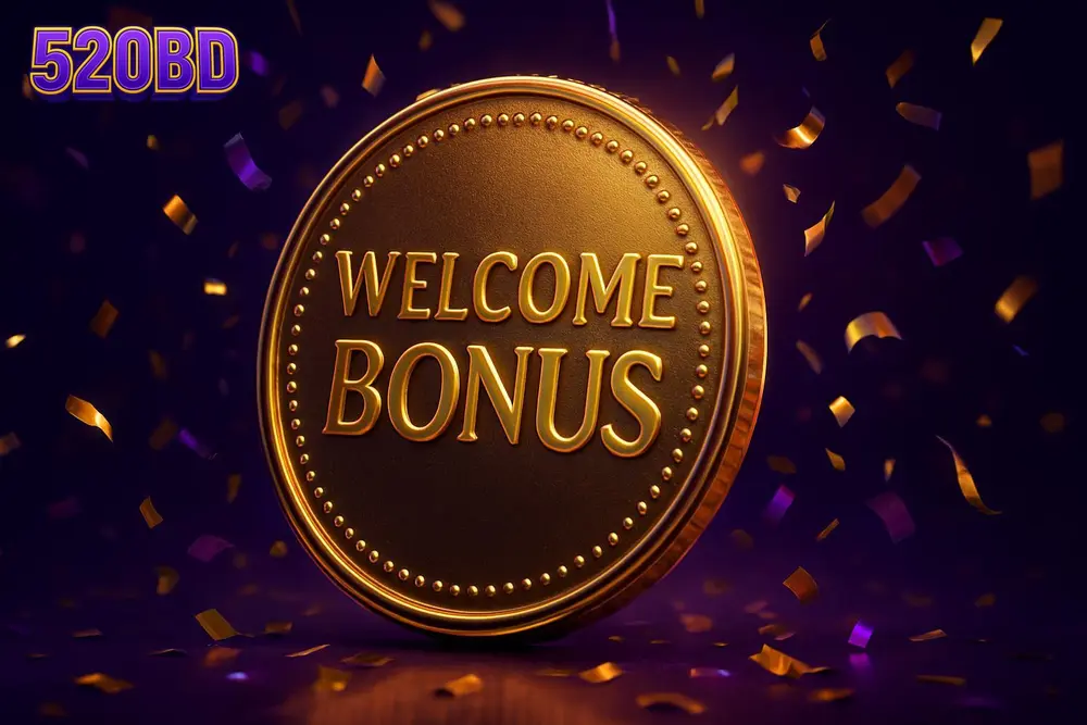 520BD Signup Bonus — a giant glowing welcome-bonus coin burst with confetti